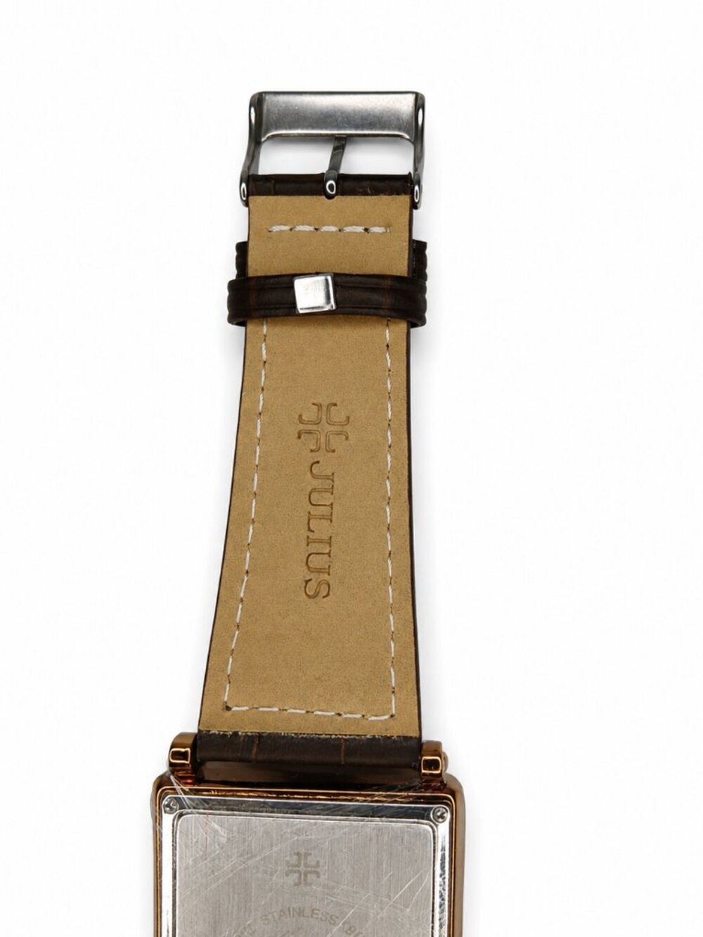 JULIUS Women's Rose Gold Square Watch Brown Genuine Leather Strap Crystal Bezel - Picture 5 of 6